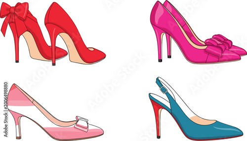 Quadro su tela Elegant women high heel shoes collection with bow pumps, slingback heels and sty