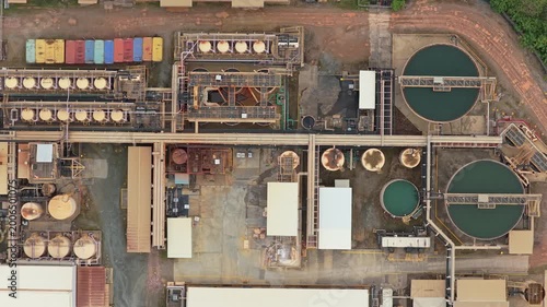 Aerial top down view of industrial mineral processing plant