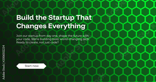Modern Green Hexagon Web Landing Page Design for Tech Startups