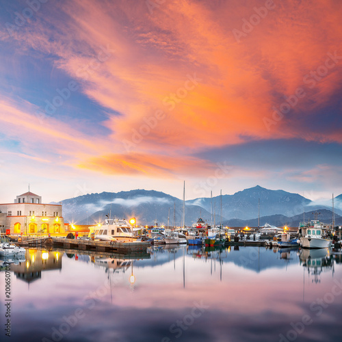 Unbelivable sunset view of Boats in Beautiful Marina of Villasimius.
