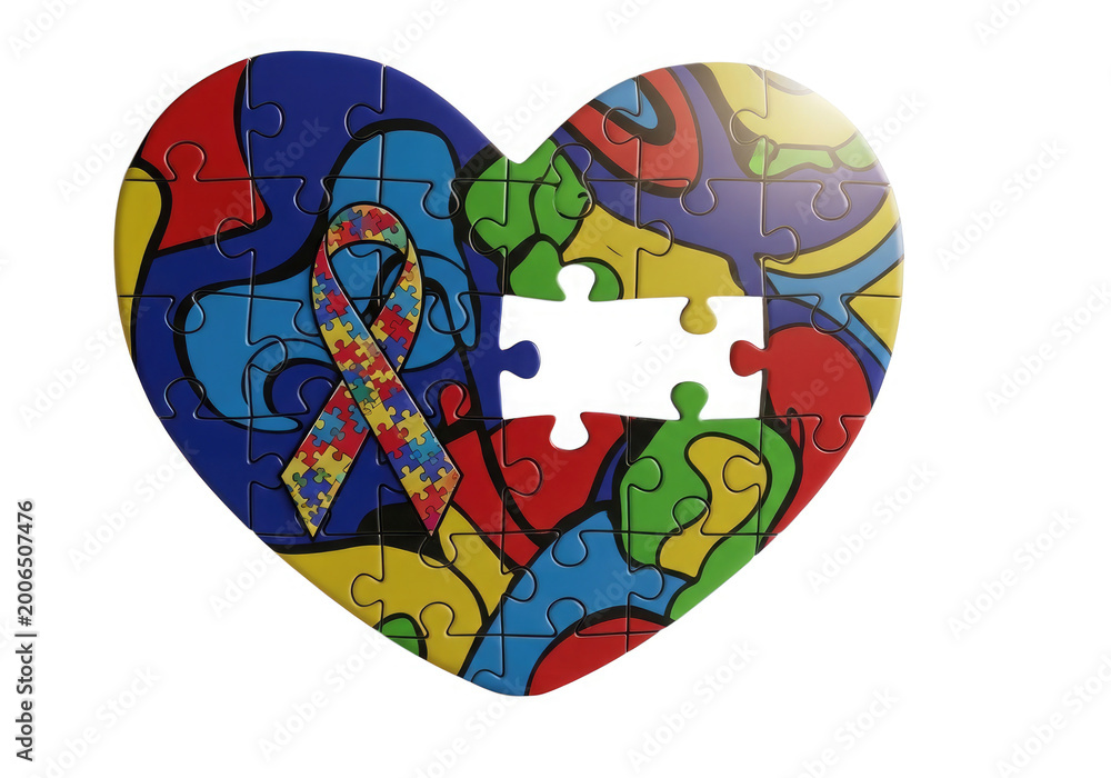 Fototapeta premium Colorful puzzle pieces forming a heart shape