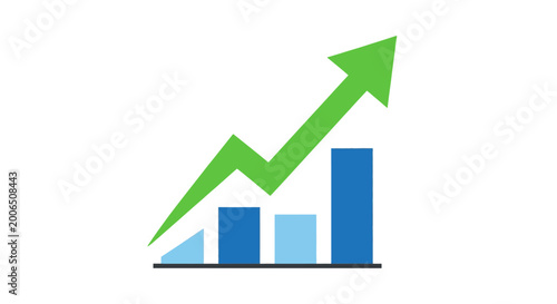 Green upward arrow over blue bar graph on white background Free Download Green upward arrow over blue bar graph on white background - GFXLoad