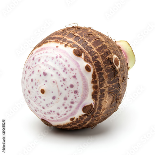 Closeup of a fresh taro root isolated on a white background.