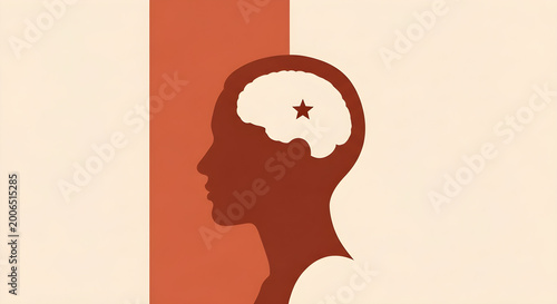 Creative thinking concept with human head silhouette and star in brain