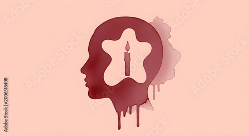 Creative concept of a human head with a candle in a star shaped brain