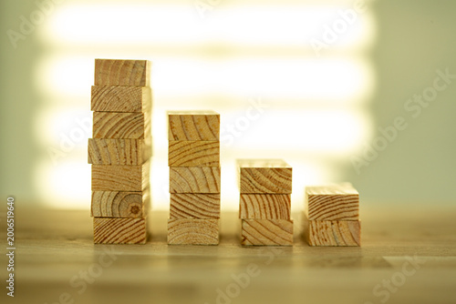 Wooden blocks are arranged ...