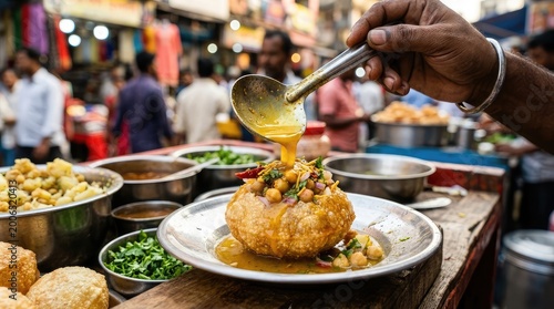 Indian street food a delicious pani puri being prepared for a customer