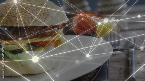 Overlay appearing top-left, network sweeping sandwich, camera drifting right, showing layers