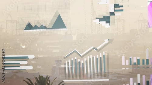 Row of 3D block bars appearing, data visualizations shifting and growing to show port trends