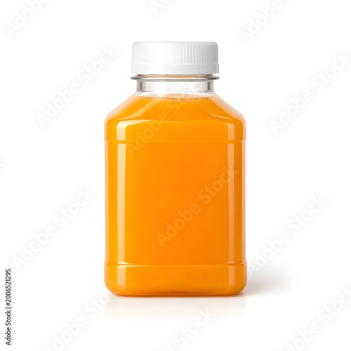 amber liquid in clear glass bottle with white cap isolated on white background minimal product mockup