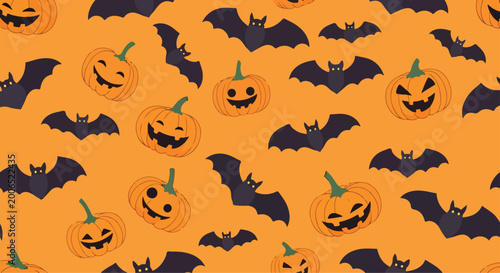 Foto A vibrant Halloween-themed pattern with pumpkins and bats