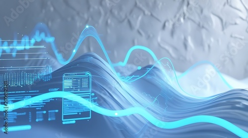 Futuristic Blue Data Wave with Digital Analytics and Technology Flow