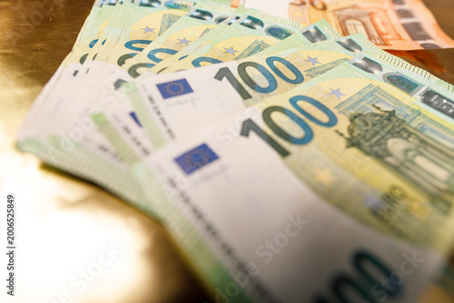 Macro shot of euro currency, showcasing money, finance, and investment. Symbol of prosper