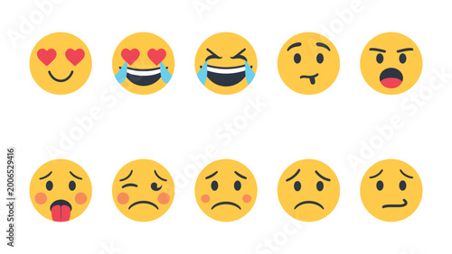 Foto Emojis of varied emotion: A vibrant collection of emojis displaying diverse emotions, perfect for expressing feelings and adding flair to communication