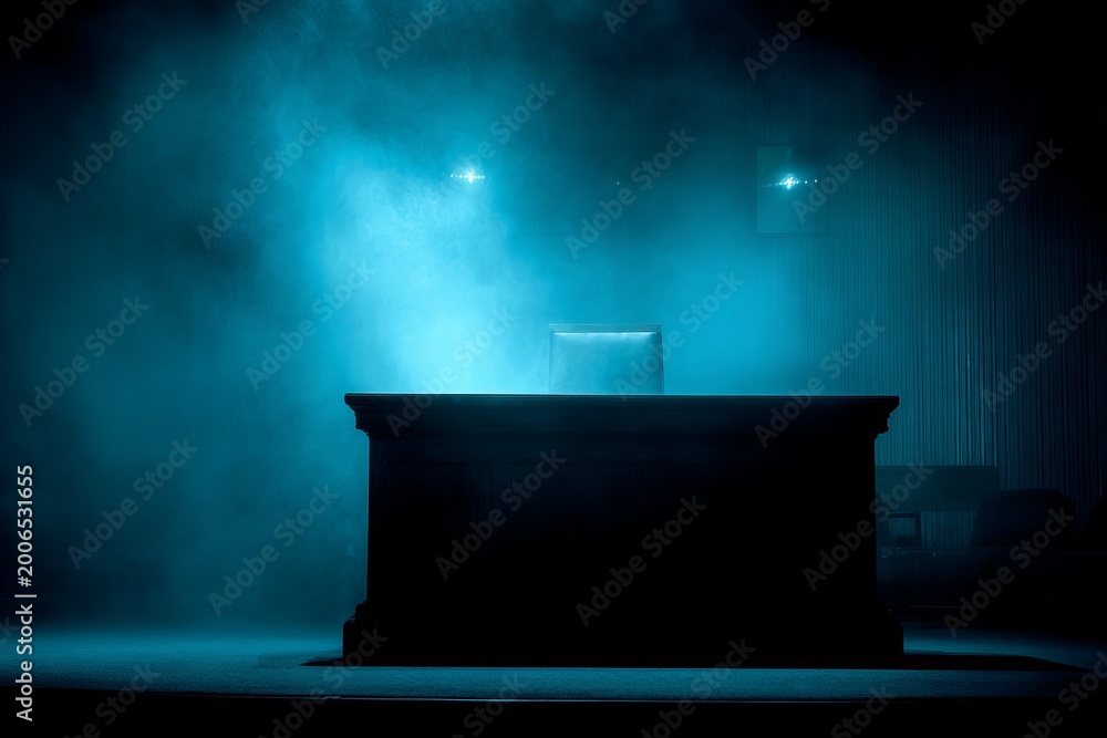 Fototapeta premium Mysterious Witness Stand in Dramatic Lighting