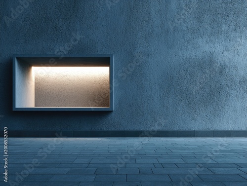 Minimalist interior with illuminated recessed niche and textured wall