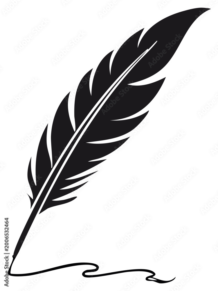 Obraz premium Classic black quill pen silhouette with a flowing ink stroke suitable for writing or drawing