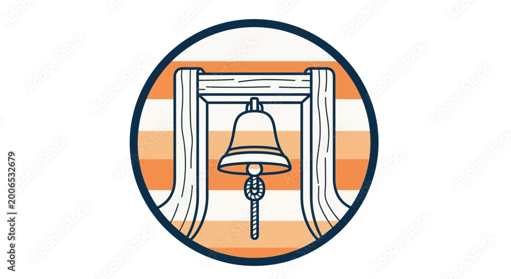 Fototapeta premium Nautical Ship Bell Emblem in Circular Frame