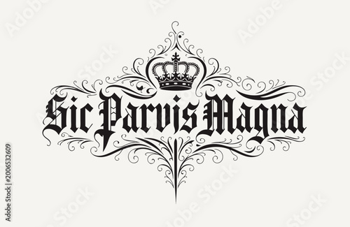 Elegant crown design with ornate text in vintage style  