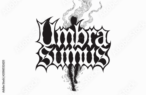 Black and white logo design with smoke effect and gothic lettering  
