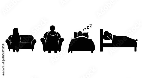 Photography Silhouettes of people sleeping in different places.