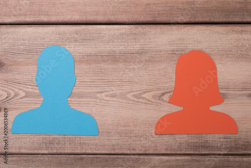 Blue and orange paper silho...