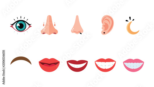 Photos Sensory Delights: A vibrant visual collection showcases the intricate beauty of human sensory organs: eyes, ears, noses, and mouths, celebrating the essence of perception and sensation
