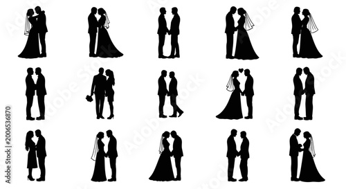 Fotografija Silhouettes of wedding couples dancing.