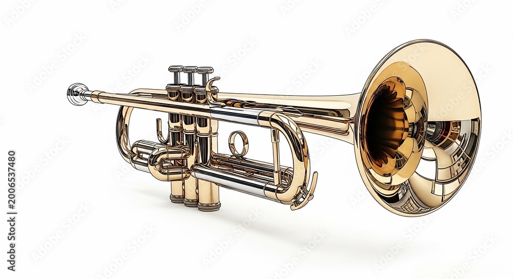 Obraz premium gold brass trumpet isolated on white background 3d rendering