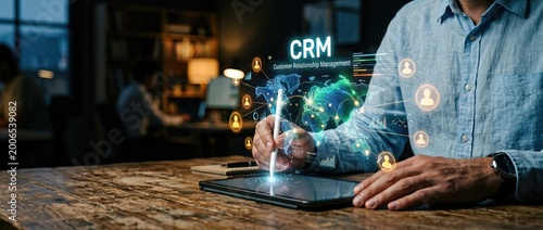 Digital transformation event showcasing crm solutions modern office space interactive content collaborative environment close-up view innovative technology concepts
