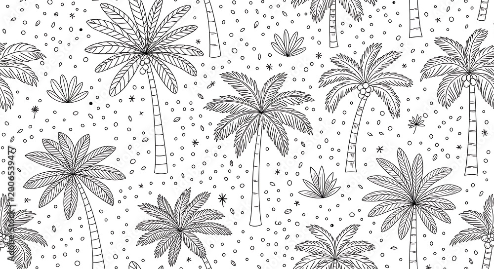 Obraz premium Palm Tree Pattern Black and White Tropical Design.
