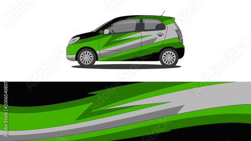 Картината върху платно Green Car Side View Illustration.