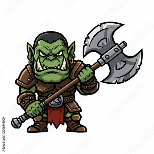 Cuadro en lienzo Fierce Orc Warrior Holding a Large Battle Axe.