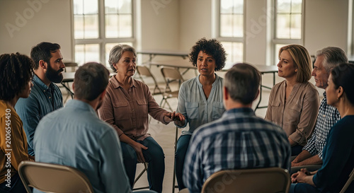 Diverse group of adults in circle.