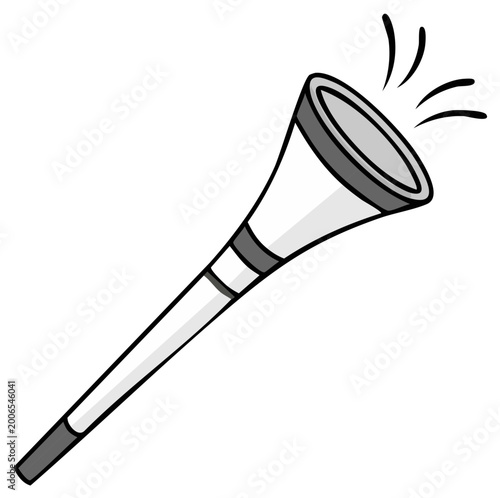 Gray and White Vuvuzela Horn, Cartoon Style Celebration Object, Noisemaker, and Festive Symbol