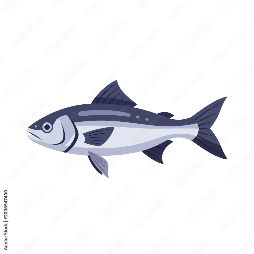 Obraz premium Illustration of a single, realistic, silver fish swimming in profile view, isolated on white background