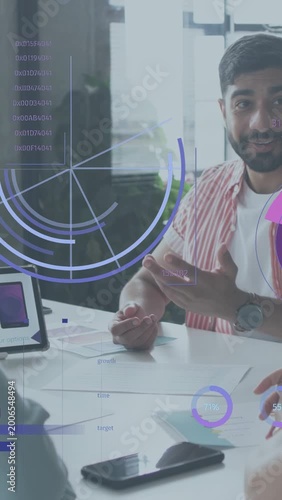 Vertical video: Host speaking starting charts over UI mocks while camera closing for product review