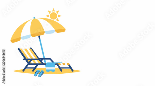 Photos Beach Chair and Umbrella with Sun Icon - Summer Vacation and Relaxation