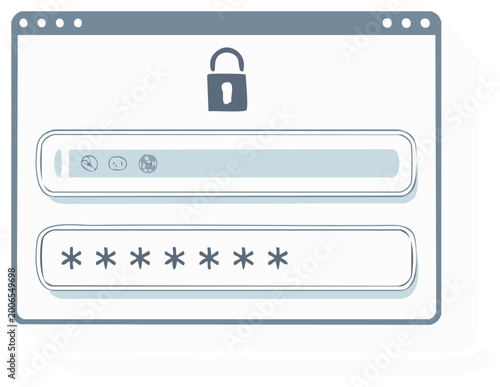Login form doodle with lock icon for secure username and obscured password entry field