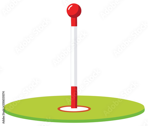 Golf Hole Flag on Green Grass Fairway with White Background