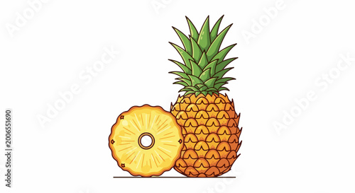 Vibrant cartoon pineapple with a slice, isolated on white