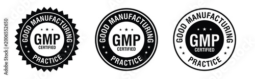 Schilderij op canvas Good manufacturing practice gmp certified seals black vector illustration on whi