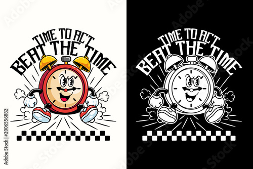 Tablou pe pânză A Clock character in retro cartoon style with angry pose