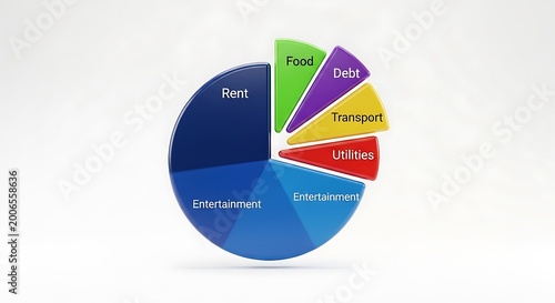 Free Download Pie chart showing household expenses with food, debt, rent, utilities, transport, entertainment segments in bright colors - GFXLoad