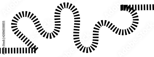 Thick striped black path, wide segmented curve, textured track illustration