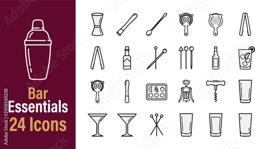 Cuadro en lienzo Bar essentials line icon set