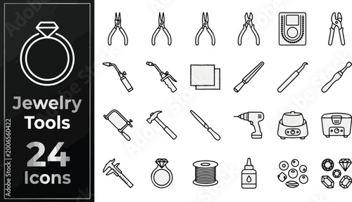 Fotografía Jewelry making tools line icon set