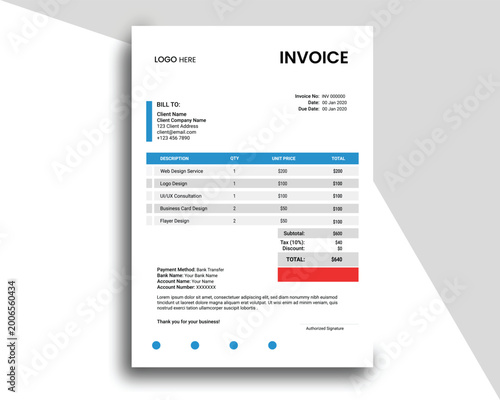 Billede på lærred Creative invoice template modern minimal style professional billing document lay