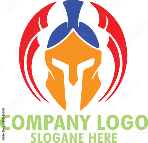 Spartan Helmet with Crossed Swords Logo Design Symbolizing Strength, Courage and Warrior Spirit