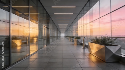 Modern office corridor with glass walls